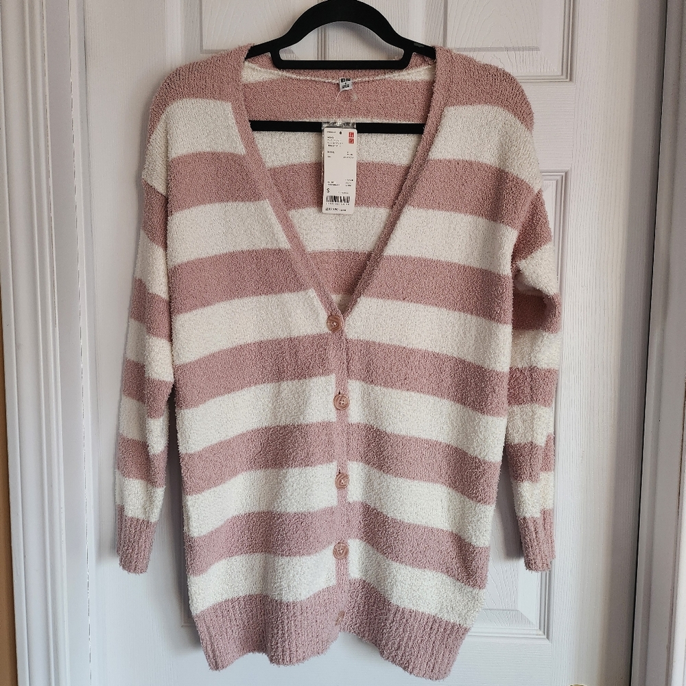 Uniqlo striped pink and white cardigan Japan small